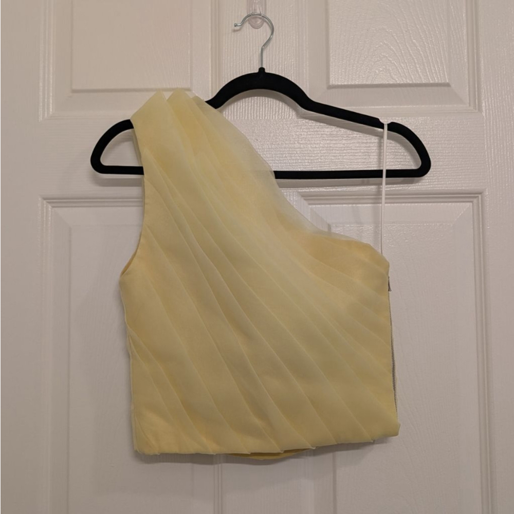 New Women's Yellow One-Shoulder Organza Top XS